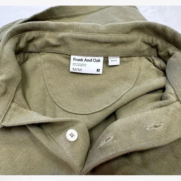 Frank And Oak Green White Short Sleeve Polo Top size Medium - Picture 10 of 11